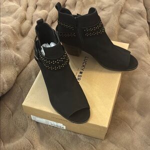 Lucky Brand Black Studded Toeless Ankle Booties